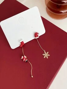 1雙聖誕老人耳環帶2不對稱帽&襪子吊墜 - 金黃色 - 查看 5