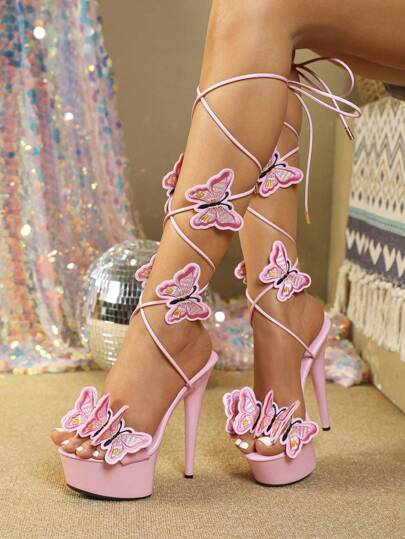 性感超高跟蝴蝶細高跟涼鞋適合模特走秀,防水,適合夜店派對、婚禮等場合