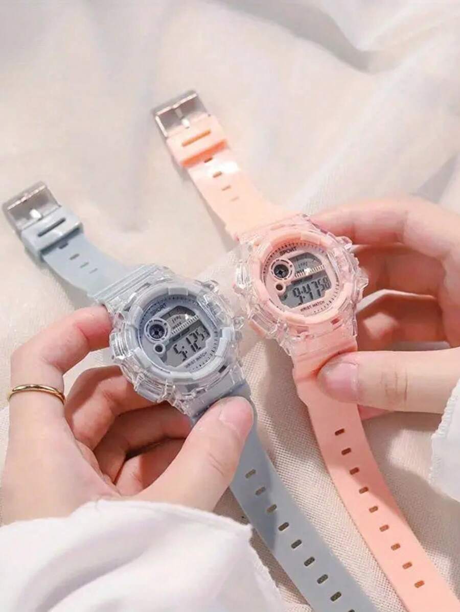 全新电子手表多功能时尚半透明表带独角兽男孩和女孩学生手表套装 - 無色 - 查看 1