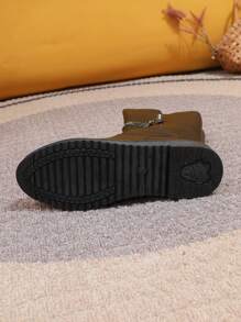 Women's Rhinestone & Metallic Pendant Decorated Side Zipper Warm Lined Flat Fashion Boots For Winter - Black - View 7