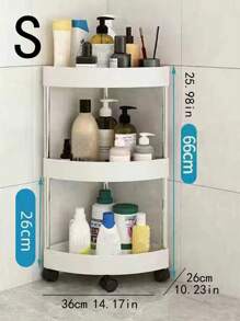 1pc Black & White Toilet Corner Storage Rack, Multi-layer Bathroom Kitchen Organizer, Freestanding Triangular Floor Shelf For Narrow Space - White - View 6