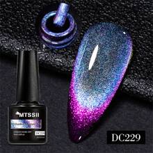 7Ml 9D Rainbow Glitter Cat Magnetic Gel Nail Polish Holographic Blue Semi Permanent Soak Off Sparkling Nail Varnish Galaxy Glitter Galactic Effect Gel Nail Polish - Blue - View 2