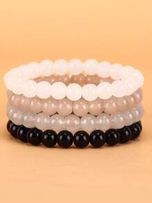 4 pcs colored beaded elastic rope healing bracelets - Multicolor - View 11