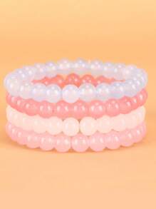 4 pcs colored beaded elastic rope healing bracelets - Multicolor - View 13