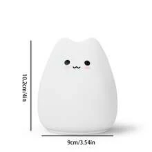 1pc  Cartoon Mini Cute Cat Silicone Lamp New Battery Color Color LED Color Changing Color Patting Small Night Light Touch Atmosphere Light - White - View 6