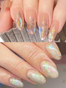 水晶蛋白石指甲片粉紫色全息閃光指甲亮片極光鉻箔粉diy美甲裝飾 - 彩色 - 查看 2