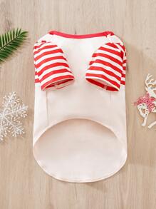 1 件條紋吊帶聖誕老人設計寵物衣服帶 3d 絨球