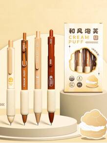 4pcs Cream Puff Gel Pens Set Soft Holding 0.5mm Ballpoint Black Color Ink for Writing Office School - Apricot - View 1