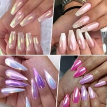 Dofuny 极光粉美人鱼指甲闪粉全息渐变闪粉云母珍珠凝胶指甲油粉DIY美甲颜料珠光用品 - 杏色 - 查看 5