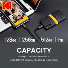 Kodak 便携式 SSD NVME PCIe 高速高达 2000MB/S X200 PRO 1TB 2TB 外置固态硬盘迷你移动硬盘兼容 PS4 笔记本电脑台式机 - 黑色 - 查看 6