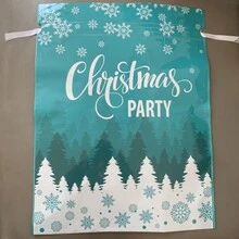 1 件大號聖誕抽繩禮品袋,帶聖誕老人和糖果印花,紅色