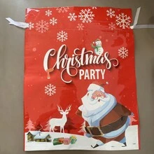 1 件大號聖誕抽繩禮品袋,帶聖誕老人和糖果印花,紅色