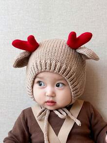 1 件裝咖啡色聖誕鹿角護耳兒童帽子 - 卡其色 - 查看 5