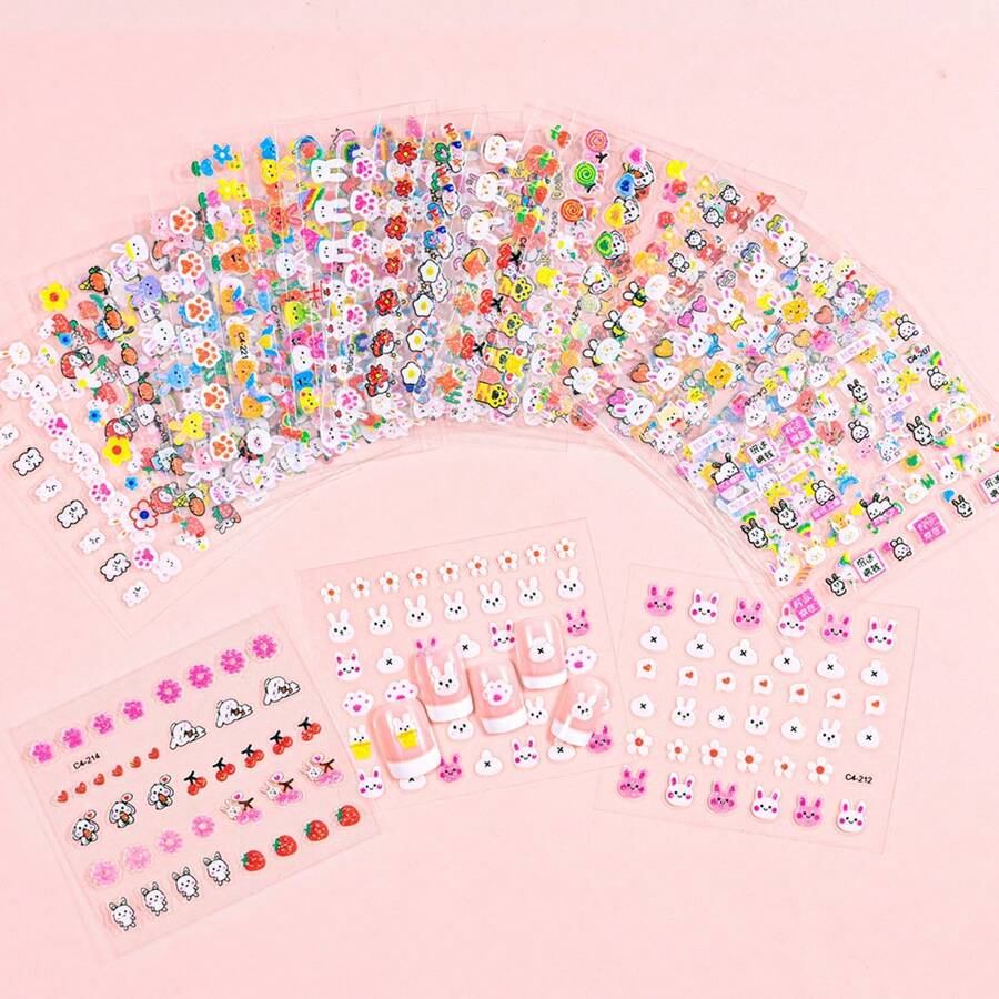 30 Sheets Nail Sticker Rabbit Nail Sticker Nail Art Nail Decoration Cute Cartoon Nail Decals Nail Design Manicure Tips Nail DIY Decoration Friend Gift Nail Stickers Nails Nail Supplies - Multicolor - View 1