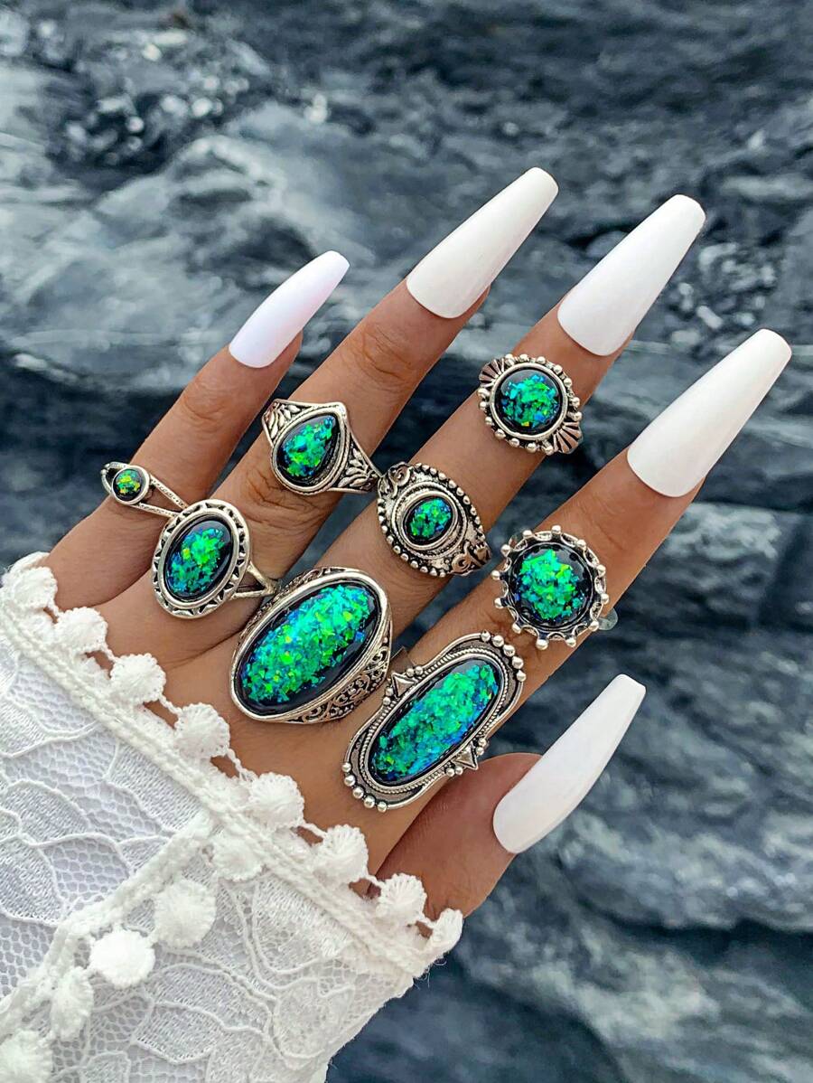 imoli 8pcs Rhinestone Decor Ring