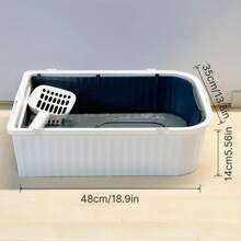1pc Portable & Foldable & Drawer Type Cat Litter Box With Spoon, Easy To Clean Pet Toilet - Grey - View 4