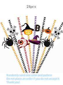 Halloween Ống hút Đồ trang trí , 24 cái Sọ & Hình nhện Dùng một lần Ống hút Với Thẻ & Màu sắc tùy ý - Mứt Rơm Halloween - Xem 1