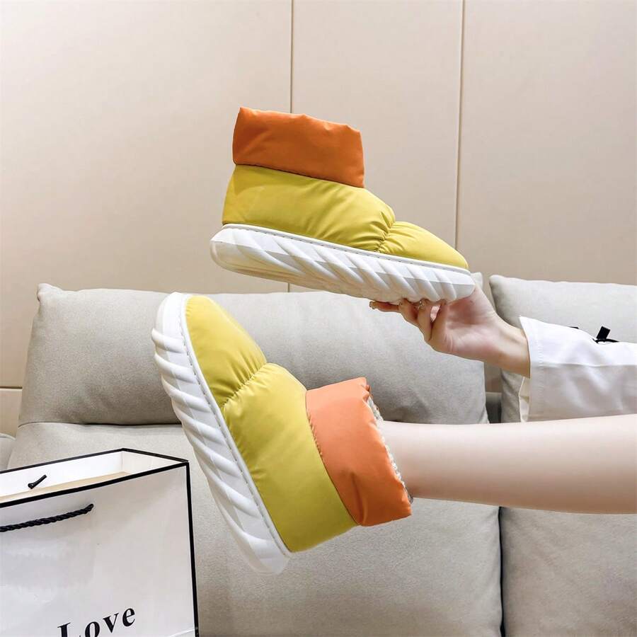 女用雪靴 2023 全新冬季防水保暖加厚防滑時尚運動鞋休閒戶外造型 - 黃色 - 查看 1