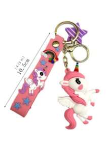 1入組夢幻卡通彩虹馬獨角獸鑰匙扣袋掛件情侶組合，車用裝飾或禮品 - 隨機顏色
