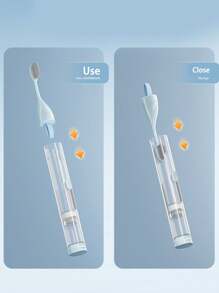 1pc Blue 3 In 1 Portable Travel Toothbrushes With Built-In Refillable Toothpaste Tube, Built-In Toothbrush Case, Extra Soft Bristles And 1 Cleaning Brush, Travel Size Toiletries Orthodontic Toothbrush, Travel Supplies Home Bathroom Decor Fall Decor Back To School