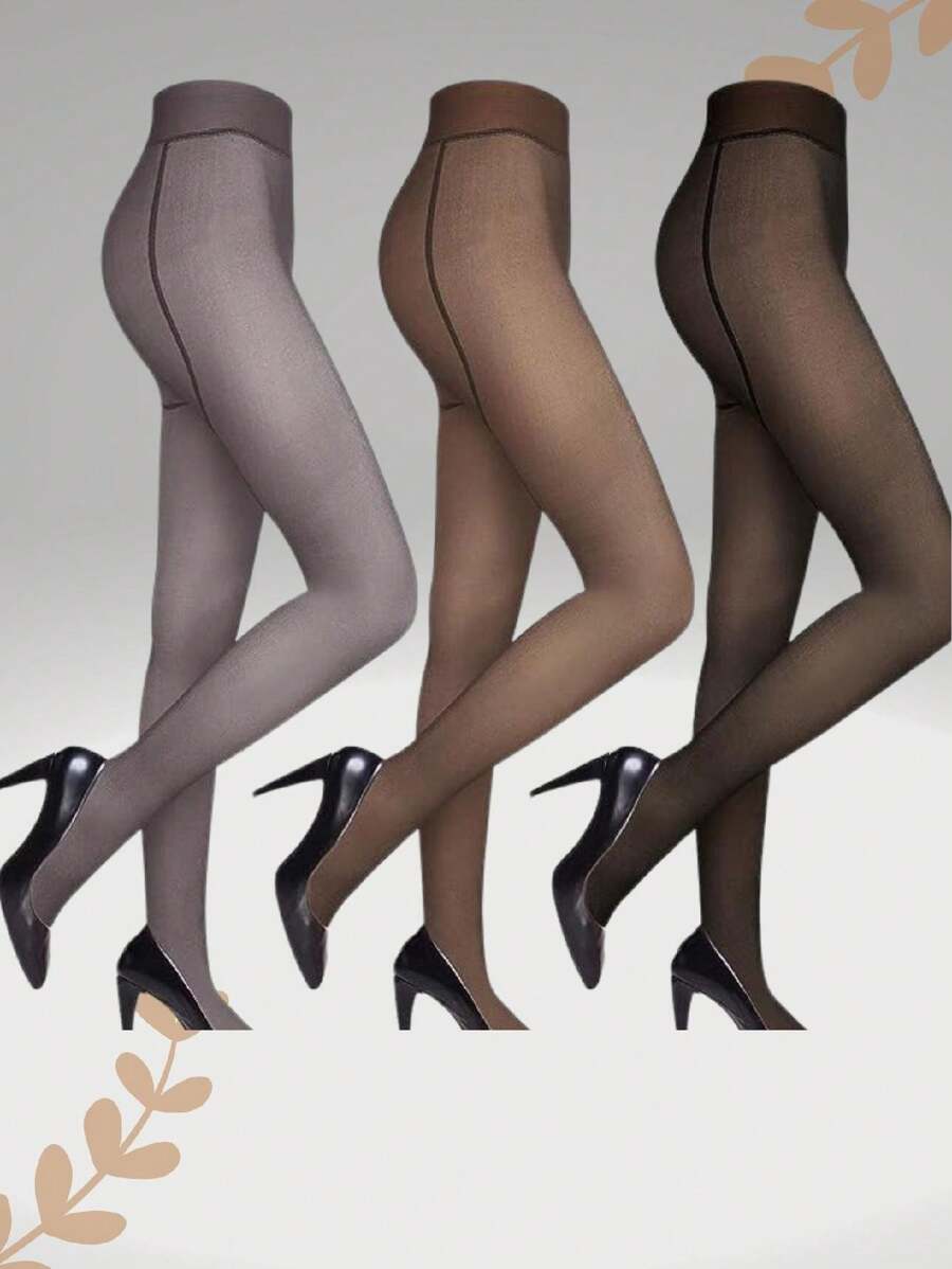 Media Mujer_Media efecto piel para dama, con forro_Calcetines y Medias de Mujer_EFECTO PIEL_ AFELPADA_ - Café integral - Ver 1