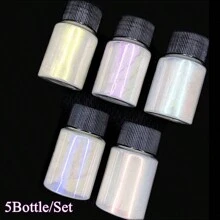 Dofuny 5 botellas de polvo de aurora, purpurina de sirena holográfica, polvo de uñas cromado de degradado, mica perlada, suministros de pintura de manicura perlada DIY - Albaricoque - Ver 4