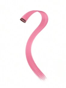 6 片彩色夹式接发，20 英寸长直发，夹式合成假发，万圣节角色扮演装扮时尚派对圣诞节新年礼物，适合女性女孩（玫瑰红） - 玫紅色 - 查看 9