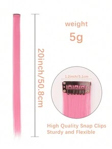 6 片彩色夹式接发，20 英寸长直发，夹式合成假发，万圣节角色扮演装扮时尚派对圣诞节新年礼物，适合女性女孩（玫瑰红） - 玫紅色 - 查看 3