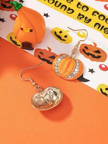 2入組萬聖節豪華合金南瓜油滴耳環,適合女性佩戴