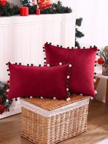 Miater 1pc Colorful Pom Pom Christmas Pillowcase - Burgundy - View 6