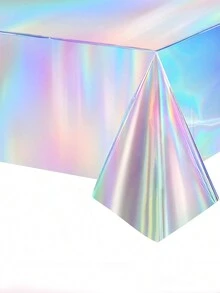 1 件 137*274 公分/54*108 吋彩虹色全像雷射箔桌布,一次性,適合各種主題派對