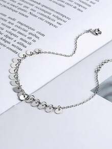 1pc Simple & Round Disc S925 Silver Anklet For Women's Daily Wear - Silver - View 3