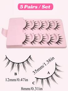 Asiteo 5 Pairs Manga Lashes Natural Wispy False Lashes Fluffy Soft Cross Fairy Lashes Extension Makeup, Manga Eyelashes , Japanese Makeup Thick And Natural Look Wispy Eyelash Extensions , Asian Korean Cosplay Anime False Eyelashes Makeup Tool - 黑色 - 查看 3
