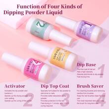 SAVILAND Dip Powder Liquid Set: 4 Pcs Nail Dip Liquid Set With Base Activator Top Coat And Brush Saver 15 Ml/0.5 Fl.Oz Dipping System Essentials No Curing Home Use DIY Salon Art - 無色 - 查看 3
