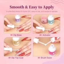 SAVILAND Dip Powder Liquid Set: 4 Pcs Nail Dip Liquid Set With Base Activator Top Coat And Brush Saver 15 Ml/0.5 Fl.Oz Dipping System Essentials No Curing Home Use DIY Salon Art - 無色 - 查看 6