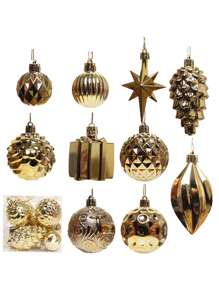 12pcs Christmas Baubles Tree Ornaments Decoration Pendants In A Box - Gold - View 1