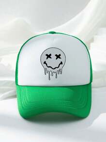 1 Gorra De Béisbol De Malla Con Impresión De Expresión De Caricatura Para Hombres - Verde - Ver 1