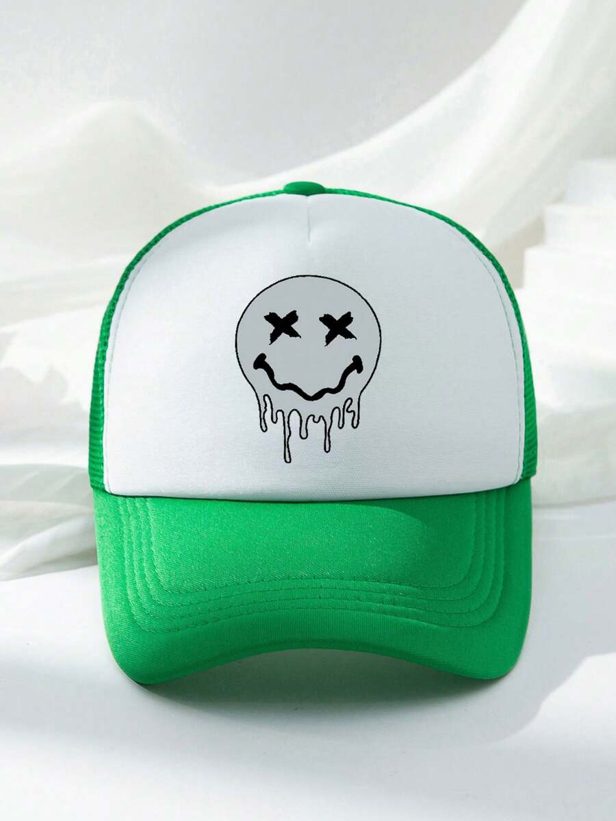 1 Gorra De Béisbol De Malla Con Impresión De Expresión De Caricatura Para Hombres - Verde - Ver 1