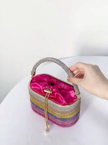 Túi xách nữ buổi tối ghép mộng kim sa Pha lê kim cương Sọc Tất cả trên in Hấp dẫn - Màu Hồng Tươi - Xem 3