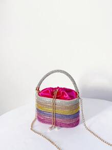 Túi xách nữ buổi tối ghép mộng kim sa Pha lê kim cương Sọc Tất cả trên in Hấp dẫn - Màu Hồng Tươi - Xem 2