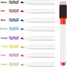 8/16 PCS magnetic dry wipe markers with thin nibs, 8-color white board markers, with rubber eraser cap, low odor white board markers, children's teacher thin dry wipe markers - Multicolor - View 2