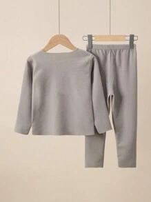 男童無縫保暖內衣套裝,室內居家基層服裝,冬季上下連身 - 淺灰色 - 查看 2