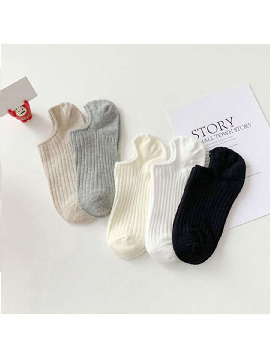 5 cặp/bộ Của phụ nữ Loạt Vớ Với Chất rắn & Sọc Đầy màu sắc Thiết kế , Đàn hồi Và Thoáng khí - Nhiều màu - Xem 1