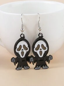 Hoa tai mặt dây chuyền dầu Halloween, phim kinh dị Scream Clown Ghost Jack The Ripper Hoa tai mặt dây chuyền hợp kim kẽm - màu đen - Xem 1