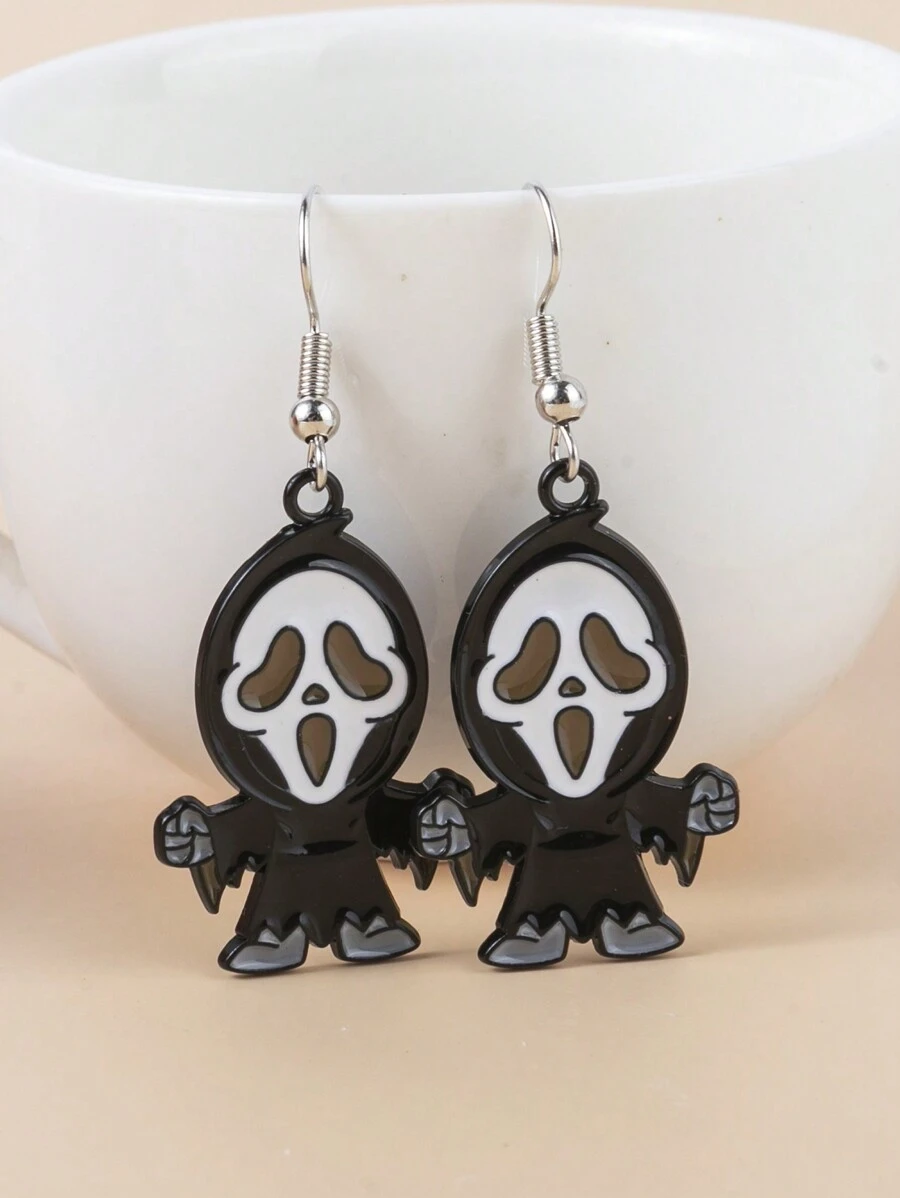 Hoa tai mặt dây chuyền dầu Halloween, phim kinh dị Scream Clown Ghost Jack The Ripper Hoa tai mặt dây chuyền hợp kim kẽm - màu đen - Xem 1