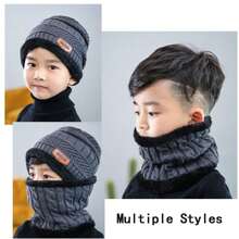 4pcs Kids Winter Knitted Hat, Scarf And Gloves Set, Warm Beanie Hat & Scarf For Children Aged 5-14 - Grey - View 3