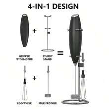 4合1手持式奶泡器,咖啡奶泡器,電動攪拌器,攪拌棒帶底座 - 藍色 - 查看 2
