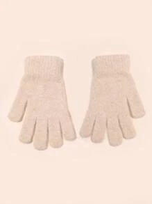 女款人造兔毛針織觸控手套,保暖防風 - 米色 - 查看 3