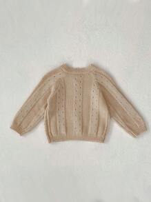 1 件装女婴刺绣镂空针织开衫夹克，春秋 - 杏色 - 查看 5