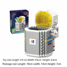 1入組太空宇航員主題積木筆筒,帶有迷你鑲嵌鑽石裝飾,適用於桌上裝飾或送禮 - 彩色 - 查看 9